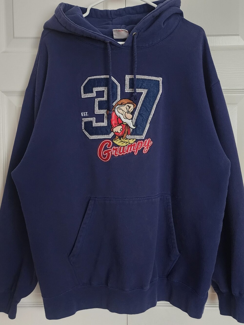 Vintage 90s Disney Grumpy 37 Navy Blue Pullover Hoodie, Sz Mens Large